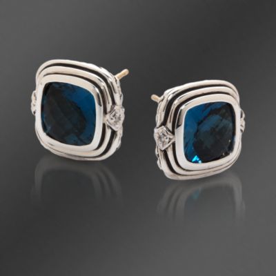 Scott Kay 4.40 ct. t.w. Blue Topaz Earrings With Diamonds in Sterling Silver &mdash; Alt Image 1
