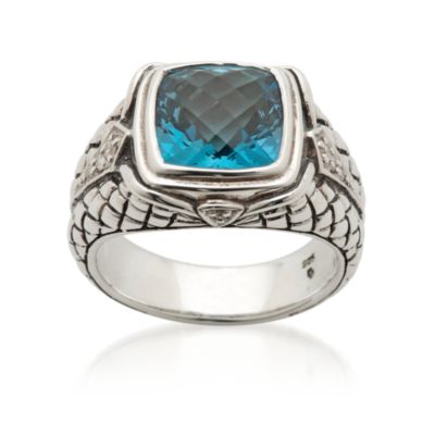 Scott Kay 3.50 Carat Blue Topaz Ring With Diamonds in Sterling Silver. Size 7 &mdash; Alt Image 1