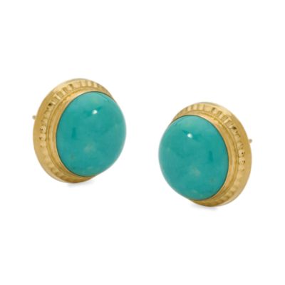 12mm Turquoise Stud Earrings in 14kt Yellow Gold &mdash; Alt Image 1