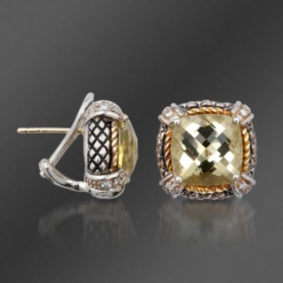 Andrea Candela 18kt Gold and Textured Sterling .20 ct. t.w. Diamond Lemon Quartz Earrings &mdash; Alt Image 1