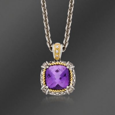 Andrea Candela 5.50 Carat Amethyst and .15 ct. t.w. Diamond Necklace in Two-Tone. 17" &mdash; Alt Image 1
