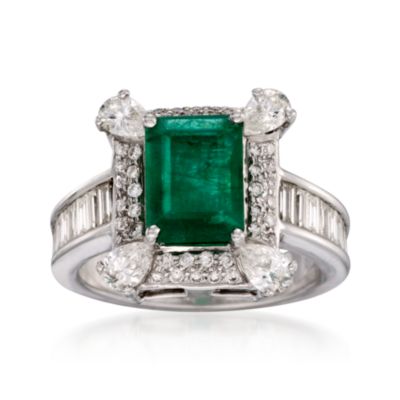 3.95 Carat Emerald and 1.75 ct. t.w. Diamond Ring in 18kt White Gold &mdash; Alt Image 1