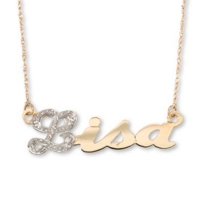 Script Nameplate Necklace With Diamond Accent In 14kt Yellow Gold &mdash; Alt Image 1