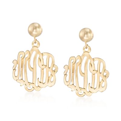 14kt Yellow Gold Monogram Dangle Earrings &mdash; Alt Image 1