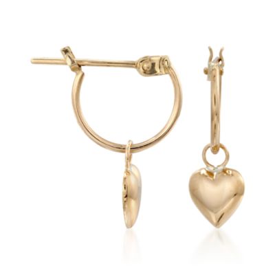 Child's 14kt Yellow Gold Heart Hoop Earrings. Hoop Earrings &mdash; Alt Image 3