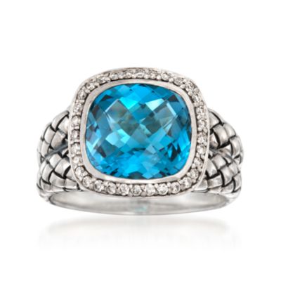 Scott Kay 4.34 Carat London Blue Topaz Ring With Diamonds in Sterling Silver. Size 7 &mdash; Alt Image 1