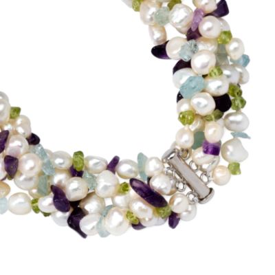6.75 ct. t.w. Multi-Gem and 6-9mm Cultured Pearl Torsade Necklace In Sterling Silver. 17" &mdash; Alt Image 3