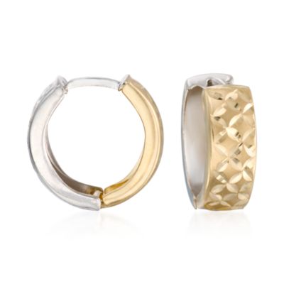 14kt Two-Tone Gold Diamond-Cut Reversible Hoop Earrings  &mdash; Alt Image 1