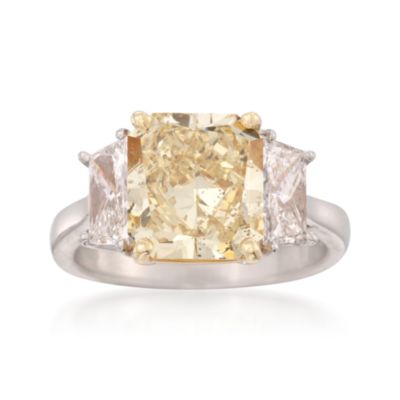 4.53 Carat Fancy Yellow Diamond Ring With 1.40 ct. t.w. Side Diamonds in Platinum and 18kt Yellow Gold &mdash; Alt Image 1