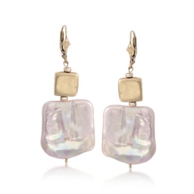Biwa Square Pearl Earrings in 14kt Yellow Gold &mdash; Alt Image 1