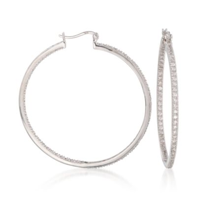 2.00 ct. t.w. CZ In-And-Out Hoop Earrings in Sterling Silver - Large &mdash; Alt Image 1