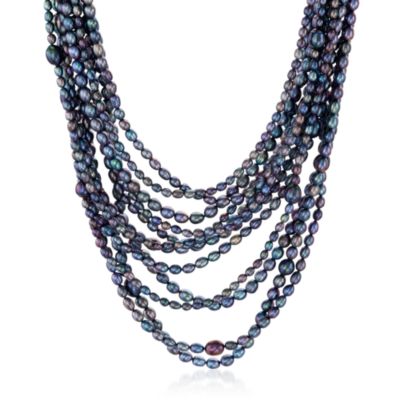 4-9mm Multi-Row Black Pearl Necklace With Sterling Silver Clasp. 18" &mdash; Alt Image 1