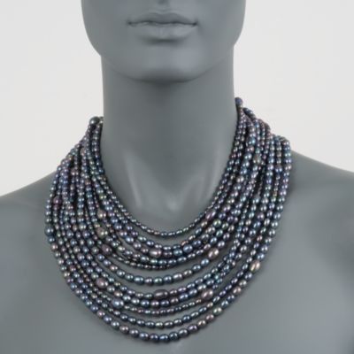4-9mm Multi-Row Black Pearl Necklace With Sterling Silver Clasp. 18" &mdash; Alt Image 2