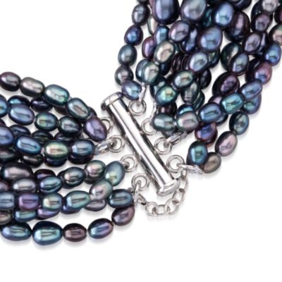 4-9mm Multi-Row Black Pearl Necklace With Sterling Silver Clasp. 18" &mdash; Alt Image 3