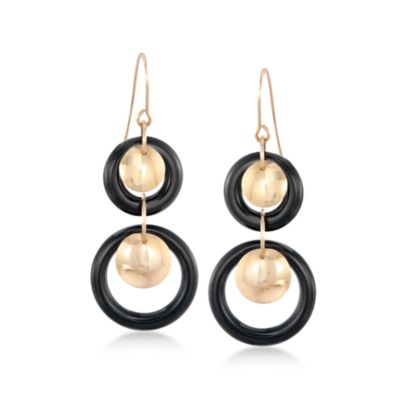 Black Onyx and 14kt Yellow Gold Disc Dangle Earrings  &mdash; Alt Image 1