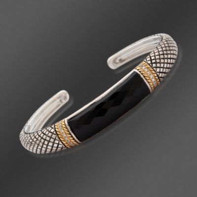 Andrea Candela 18kt Gold and Textured Sterling Onyx Diamond Accent Cuff Bracelet 6.5" &mdash; Alt Image 1
