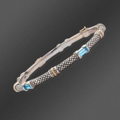 Andrea Candela 18kt Gold and Textured Sterling Blue Topaz Bangle Bracelet 6.5" &mdash; Alt Image 1