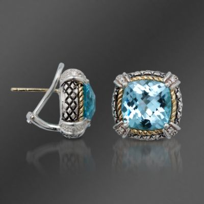 Andrea Candela 18kt Gold and Textured Sterling Blue Topaz .20 ct. t.w. Diamond Earrings &mdash; Alt Image 1