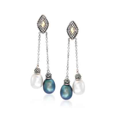 Andrea Candela Black and White Pearl Drop Earrings in Sterling Silver and 18kt Yellow Gold &mdash; Alt Image 1