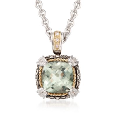 Andrea Candela Green Amethyst Pendant Necklace With .15 ct. t.w. Diamonds in Two-Tone. 17" &mdash; Alt Image 1