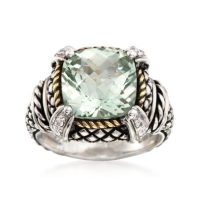 Andrea Candela 18kt Gold and Textured Sterling Green Amethyst Diamond Accent Ring. Size 7 &mdash; Alt Image 1