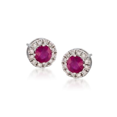 1.20 ct. t.w. Ruby and .35 ct. t.w. Diamond Earrings in 14kt White Gold &mdash; Alt Image 1