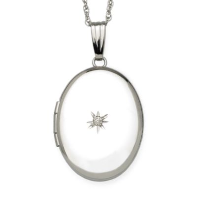 Diamond Accent Oval Locket In 14kt White Gold 18" &mdash; Alt Image 1