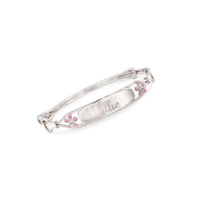 Child's Sterling Silver Bangle With Enameled Flower Design. Adjustable 4.5” to 6” &mdash; Alt Image 1