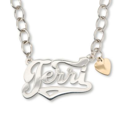 Nameplate Heart Necklace In Sterling and 14kt Yellow Gold &mdash; Alt Image 1