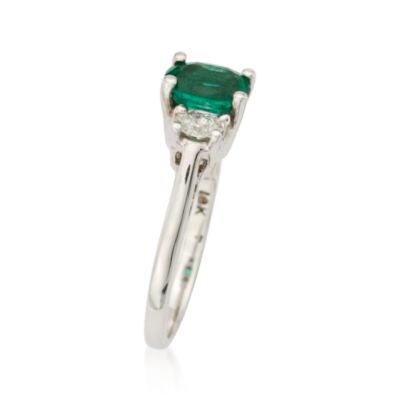 .75 Carat Emerald and Diamond Three Stone Ring In 18kt White Gold. Size 7 &mdash; Alt Image 2