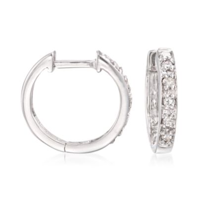 Diamond Huggie Hoop Earrings in 14kt White Gold &mdash; Alt Image 1