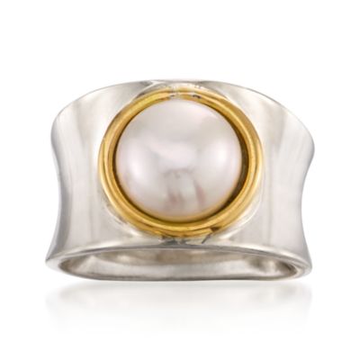 9.5-10mm Pearl Ring in Italian 18kt Yellow Gold and Sterling Silver &mdash; Alt Image 1