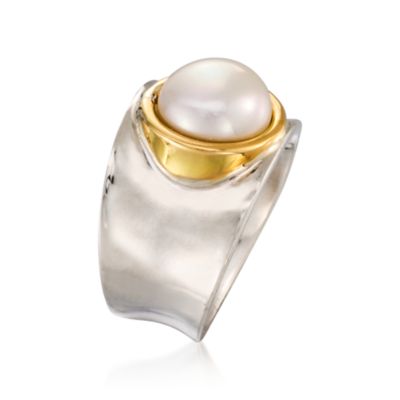 9.5-10mm Pearl Ring in Italian 18kt Yellow Gold and Sterling Silver &mdash; Alt Image 3