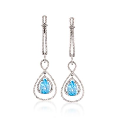 14k White Gold 1.05ct Diamond 3.91ct Pear Shape Blue Topaz Earring &mdash; Alt Image 1