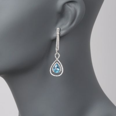 14k White Gold 1.05ct Diamond 3.91ct Pear Shape Blue Topaz Earring &mdash; Alt Image 2