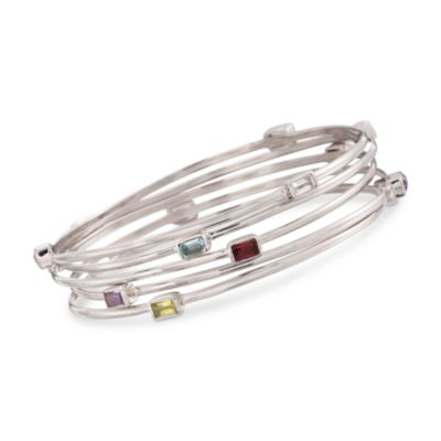 Set of Five 5.05 ct. t.w. Multi-Gem Bangle Bracelets In Sterling Silver. 7" &mdash; Alt Image 1