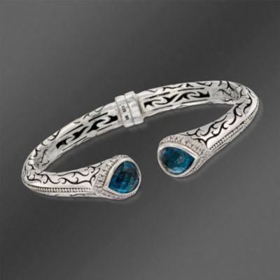 Scott Kay Blue Topaz and .45 ct. t.w. Diamond Bangle Bracelet in Sterling Silver. 7" &mdash; Alt Image 1