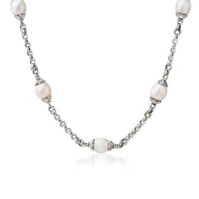 Scott Kay 10.5mm Cultured Pearl Link Necklace in Sterling Silver. 18" &mdash; Alt Image 1