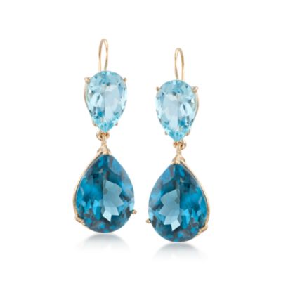 25.00 ct. t.w. London Blue Topaz Dangle Earrings in 14kt Yellow Gold &mdash; Alt Image 1