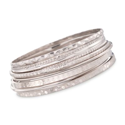Set of 7 Sterling Silver Assorted Textured Bangle Bracelets &mdash; Alt Image 1