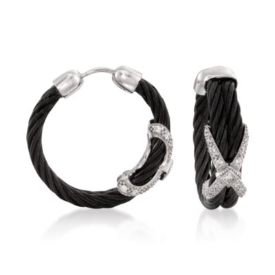 Charriol .39 ct. t.w. Diamond X Hoop Earrings in 18kt White Gold &mdash; Alt Image 1
