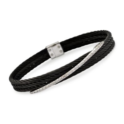 Charriol "Celtic Noir" .32 ct. t.w.Diamond Bracelet in Black Cable With 18kt White Gold. 7" &mdash; Alt Image 1