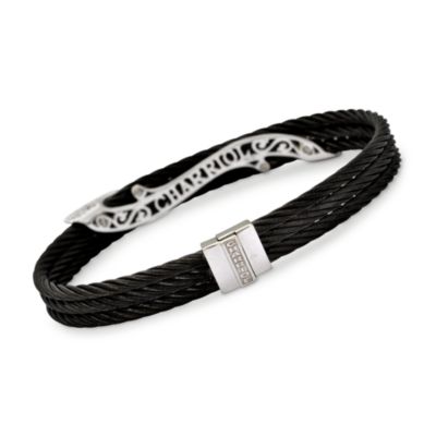 Charriol "Celtic Noir" .32 ct. t.w.Diamond Bracelet in Black Cable With 18kt White Gold. 7" &mdash; Alt Image 2
