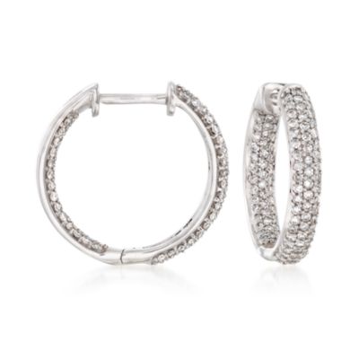 .50 ct. t.w. Pave Diamond Inside-Outside Hoop Earrings in 14kt White Gold &mdash; Alt Image 1