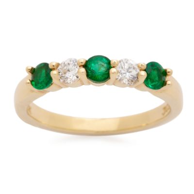 .40 ct. t.w. Emerald and .30 ct. t.w. Diamond Wedding Ring In 18kt Yellow Gold. Size 6.5 &mdash; Alt Image 1