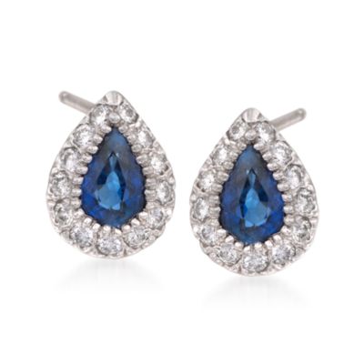 .95 ct. t.w. Sapphire and .42 ct. t.w. Diamond Earrings in 14kt White Gold &mdash; Alt Image 1