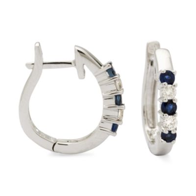 .20 ct. t.w. Sapphire and Diamond Hoop Earrings In 14kt White Gold &mdash; Alt Image 1