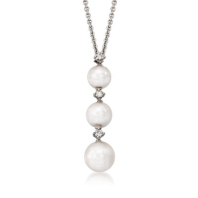 Mikimoto 5.5-7mm A+ Akoya Pearl Necklace With Diamonds in 18kt White Gold. 16" &mdash; Alt Image 1