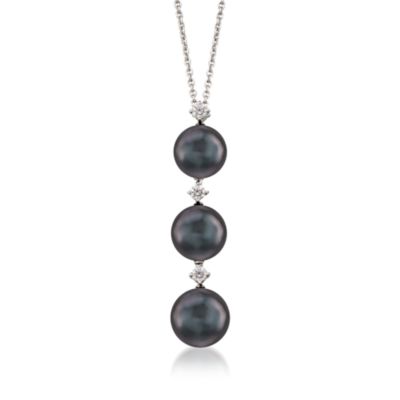 Mikimoto 8-9mm Black South Sea Pearl Necklace With .13 ct .t.w. Diamonds in 18kt White Gold. 16" &mdash; Alt Image 1