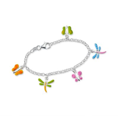 Child's Sterling and Enamel Butterfly Charm Bracelet. 6" &mdash; Alt Image 1